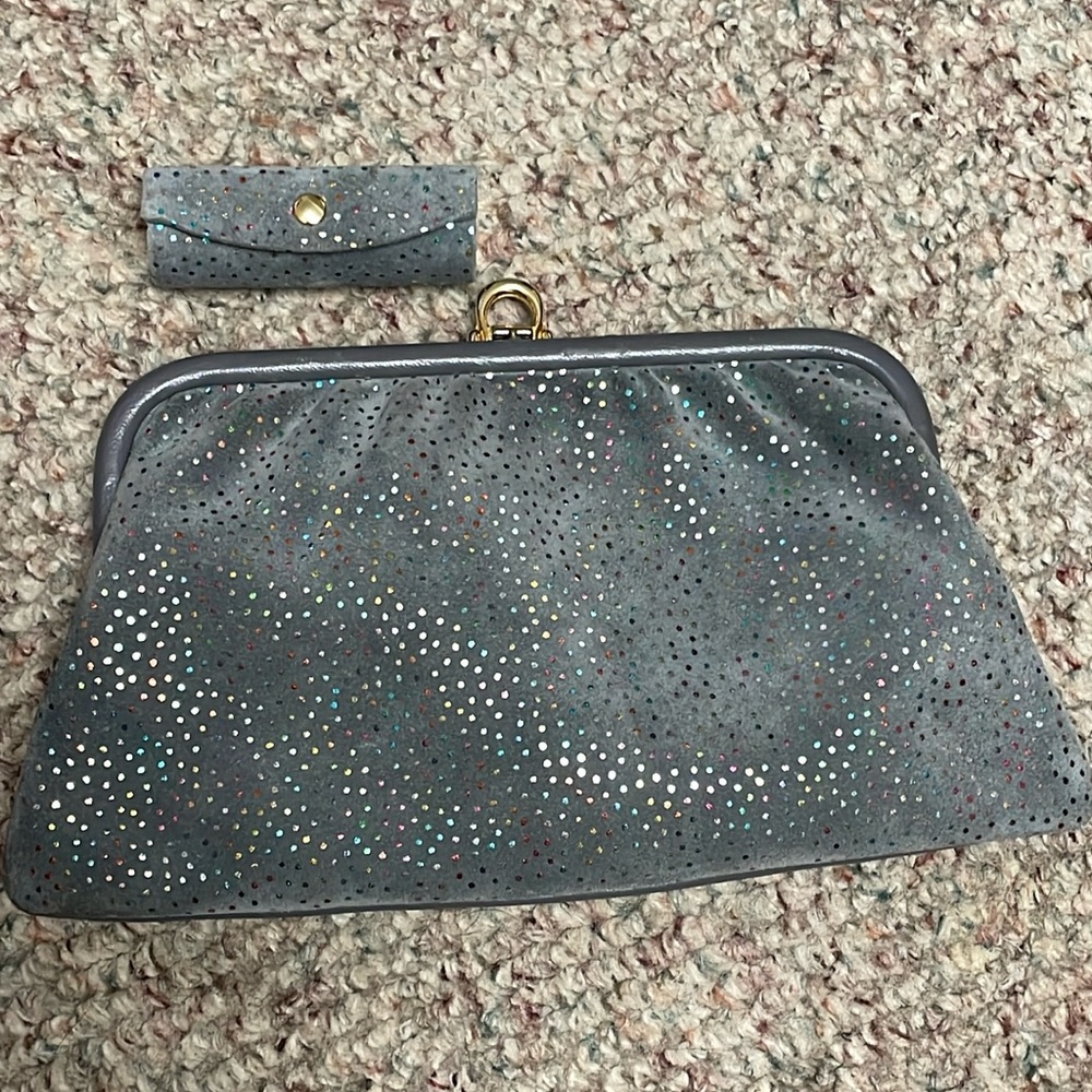 Vintage 70s sparkly leather clutch and lipstick holder set